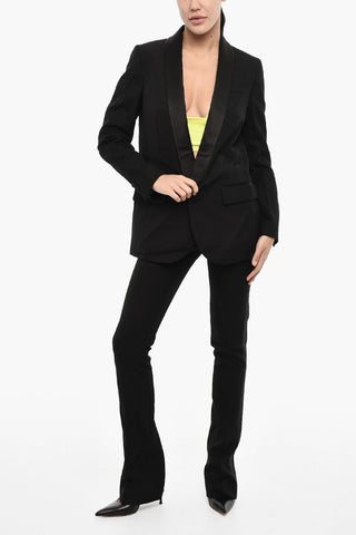 Twill Single Breasted 1 Buttons Blazer with Flap Pockets