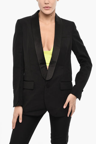 Twill Single Breasted 1 Buttons Blazer with Flap Pockets