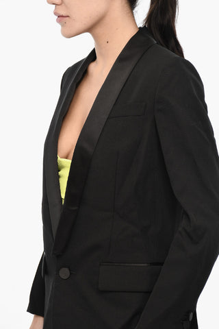Twill Single Breasted 1 Buttons Blazer with Flap Pockets