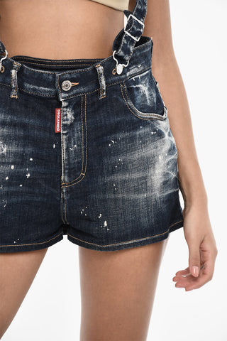 Shorts in Denim con Bretelle