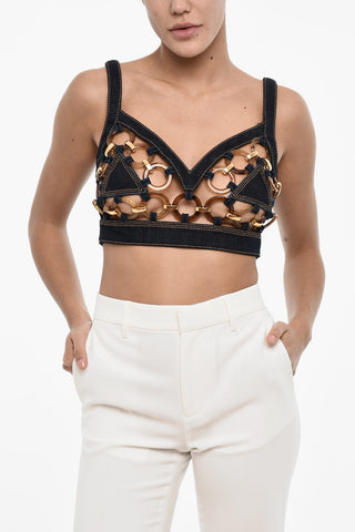 Crop-Top aus Denim mit Cut-out-Details