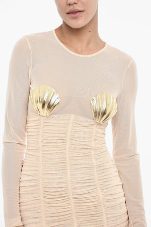 Draped Mini Dress with Shell Details