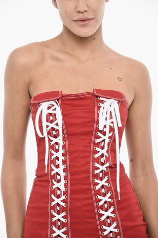 Strapless Mini Dress with Front Ties