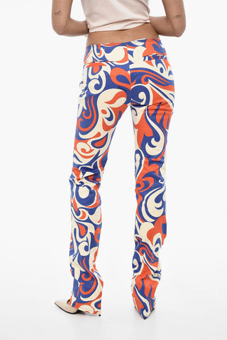 Patterned Regular-Waist Pants with Cut-Out Details