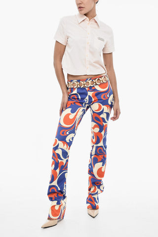 Patterned Regular-Waist Pants with Cut-Out Details