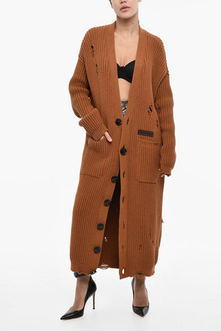 Vintage Effect Cotton and Nylon Maxi Cardigan