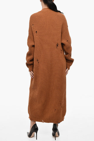 Vintage Effect Cotton and Nylon Maxi Cardigan