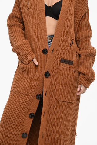 Vintage Effect Cotton and Nylon Maxi Cardigan