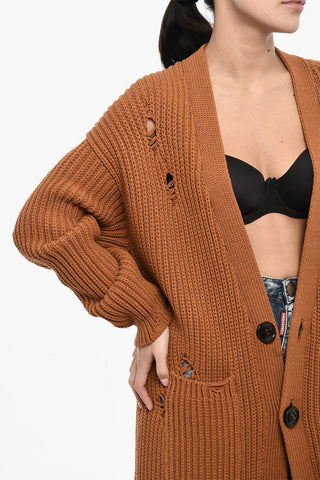 Vintage Effect Cotton and Nylon Maxi Cardigan