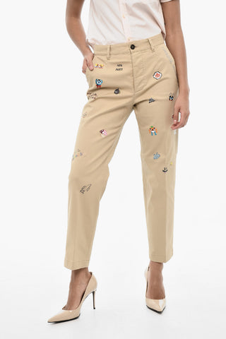 Cotton-Twill Trousers with Logo in Strass