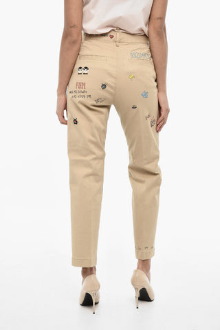 Cotton-Twill Trousers with Logo in Strass