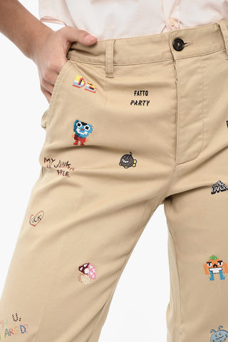 Cotton-Twill Trousers with Logo in Strass