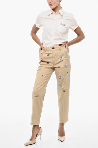 Cotton-Twill Trousers with Logo in Strass