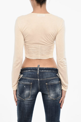 Draped Crop Top with Shell Embellishment