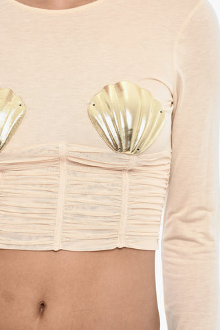 Draped Crop Top with Shell Embellishment