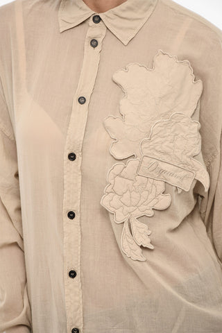 Oversized Shirt with Floral Applications