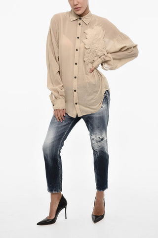 Oversized Shirt with Floral Applications