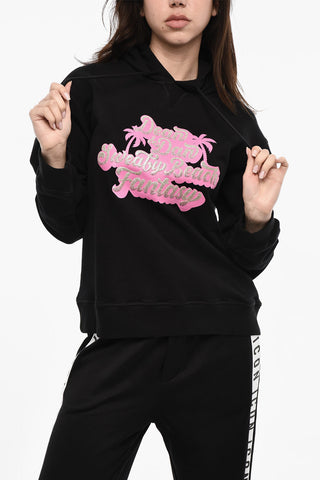 Brushed Cotton Hoodie With Glittered Print