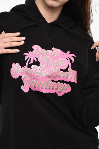 Brushed Cotton Hoodie With Glittered Print
