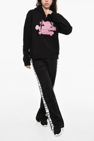 Brushed Cotton Hoodie With Glittered Print