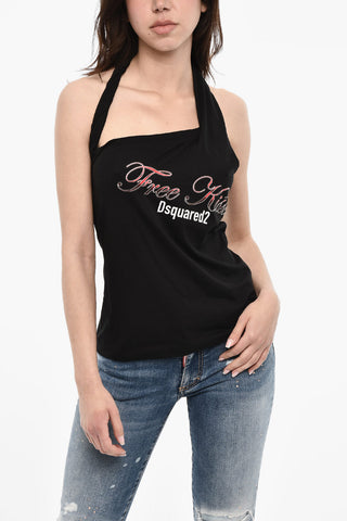 Printed FREE KISS Halter Neck Top