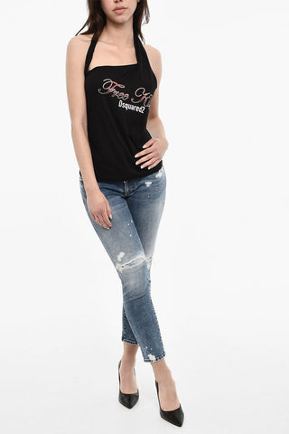 Printed FREE KISS Halter Neck Top