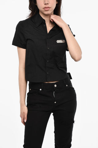 Camicia A Maniche Corte Crop Con Taschino