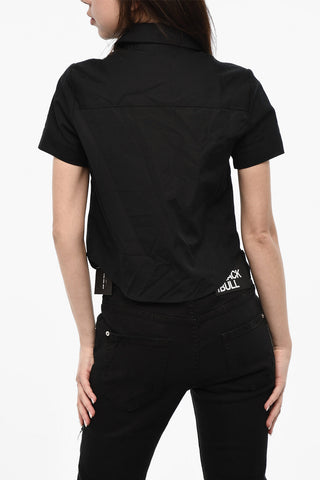 Camicia A Maniche Corte Crop Con Taschino