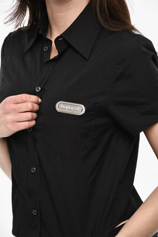 Camicia A Maniche Corte Crop Con Taschino