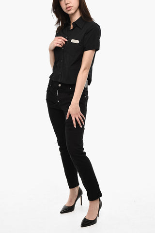 Camicia A Maniche Corte Crop Con Taschino