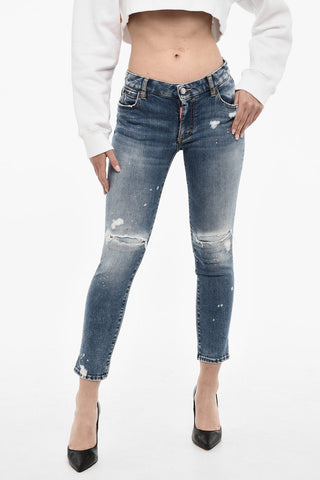 Distressed-Jeans mit Splatter-Effekt und mittlerer Bundhöhe