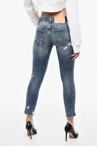 Distressed-Jeans mit Splatter-Effekt und mittlerer Bundhöhe
