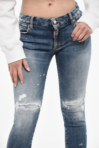 Mid-Rise Distressed Jeans with Splatter Effect