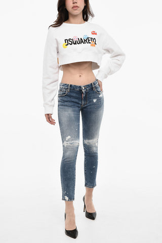 Distressed-Jeans mit Splatter-Effekt und mittlerer Bundhöhe
