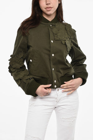 Bomberjacke aus Baumwolle mit Blumenapplikationen