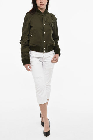 Bomber in Cotone con Applicationi Floreali