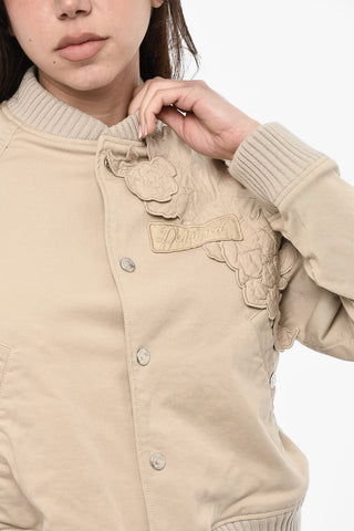 Bomber in Cotone con Applicazioni Floreali