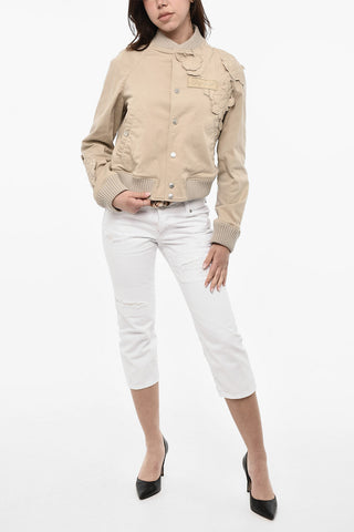 Bomber in Cotone con Applicazioni Floreali