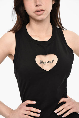 Sleeveless Cotton Dress with Sheer Logo