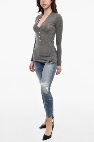 Wool Stretch Slim Fit Sweater with Buttons