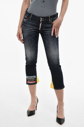 Cropped Slim Fit Jeans With Logo Patch