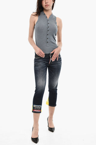 Cropped Slim Fit Jeans With Logo Patch
