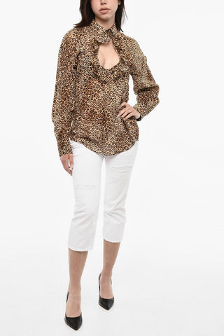 Drapiertes Animal-Print-Top mit Cut-Out-Detail