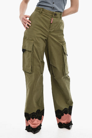 High-Waisted Cargo Pants with Satin Hem