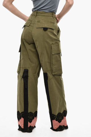 High-Waisted Cargo Pants with Satin Hem