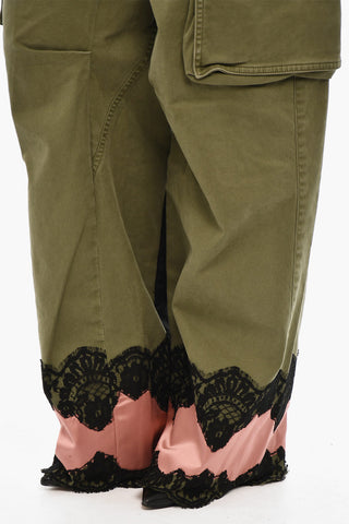 High-Waisted Cargo Pants with Satin Hem