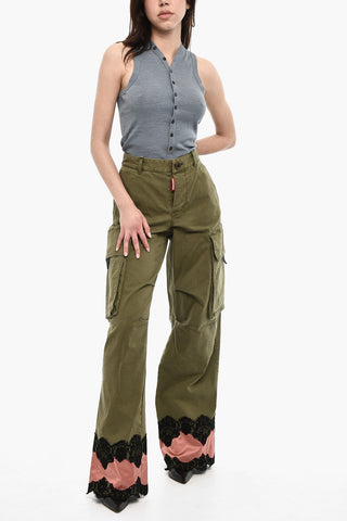 High-Waisted Cargo Pants with Satin Hem
