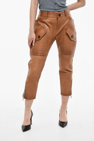 Pantaloni In Pelle Con Tasche Laterali