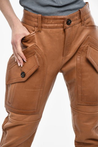 Pantaloni In Pelle Con Tasche Laterali