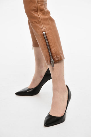 Pantaloni In Pelle Con Tasche Laterali